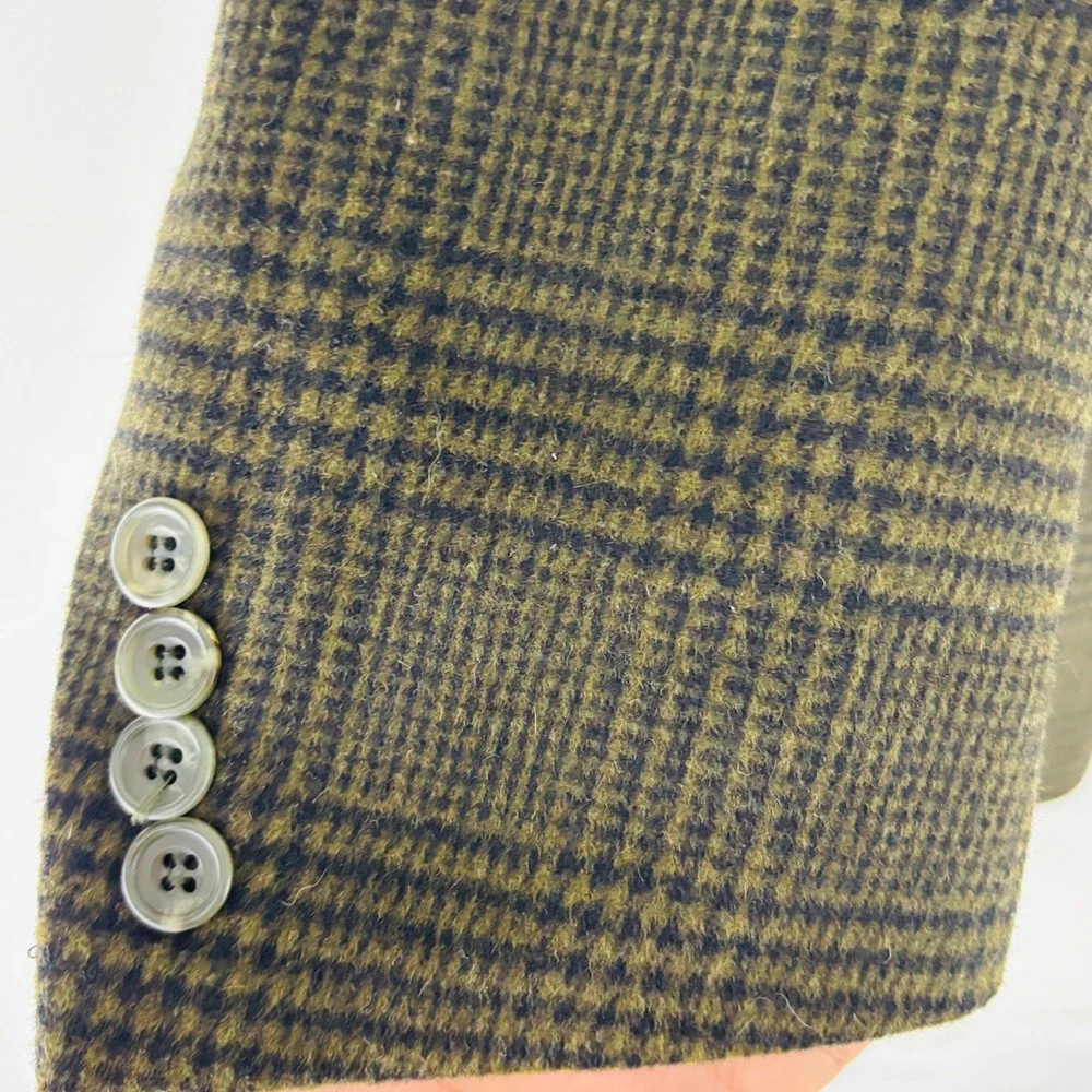 Gianfranco Ruffini Italy Plaid Tweed Cashmere Blend Blazer Olive Green Plaid 48